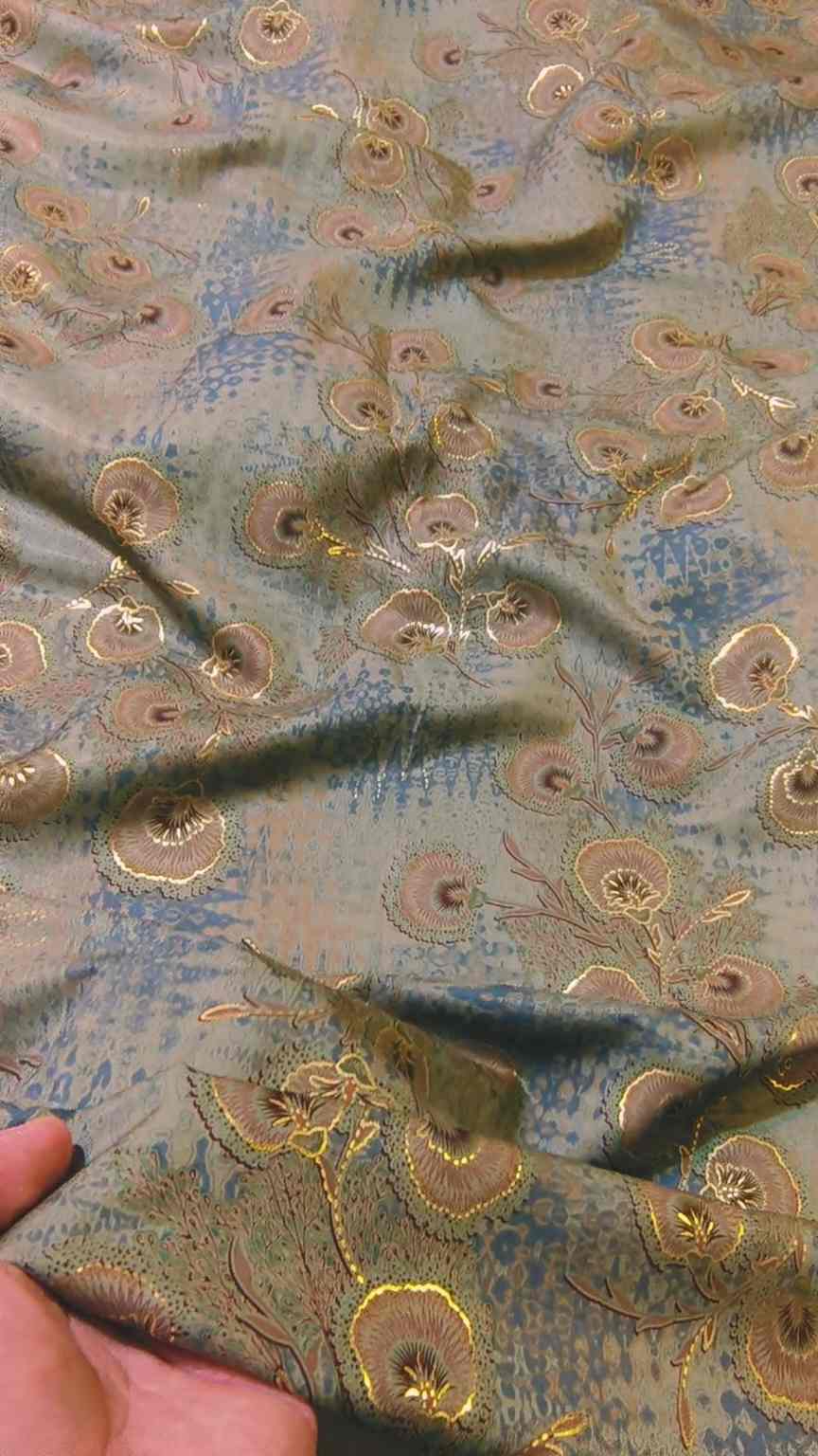 🥳 Sale Sale M-613 Rs.1490 Imported Embossed Gold Korean Winter Soft Silk Same print Shirt & Truzer 2pc