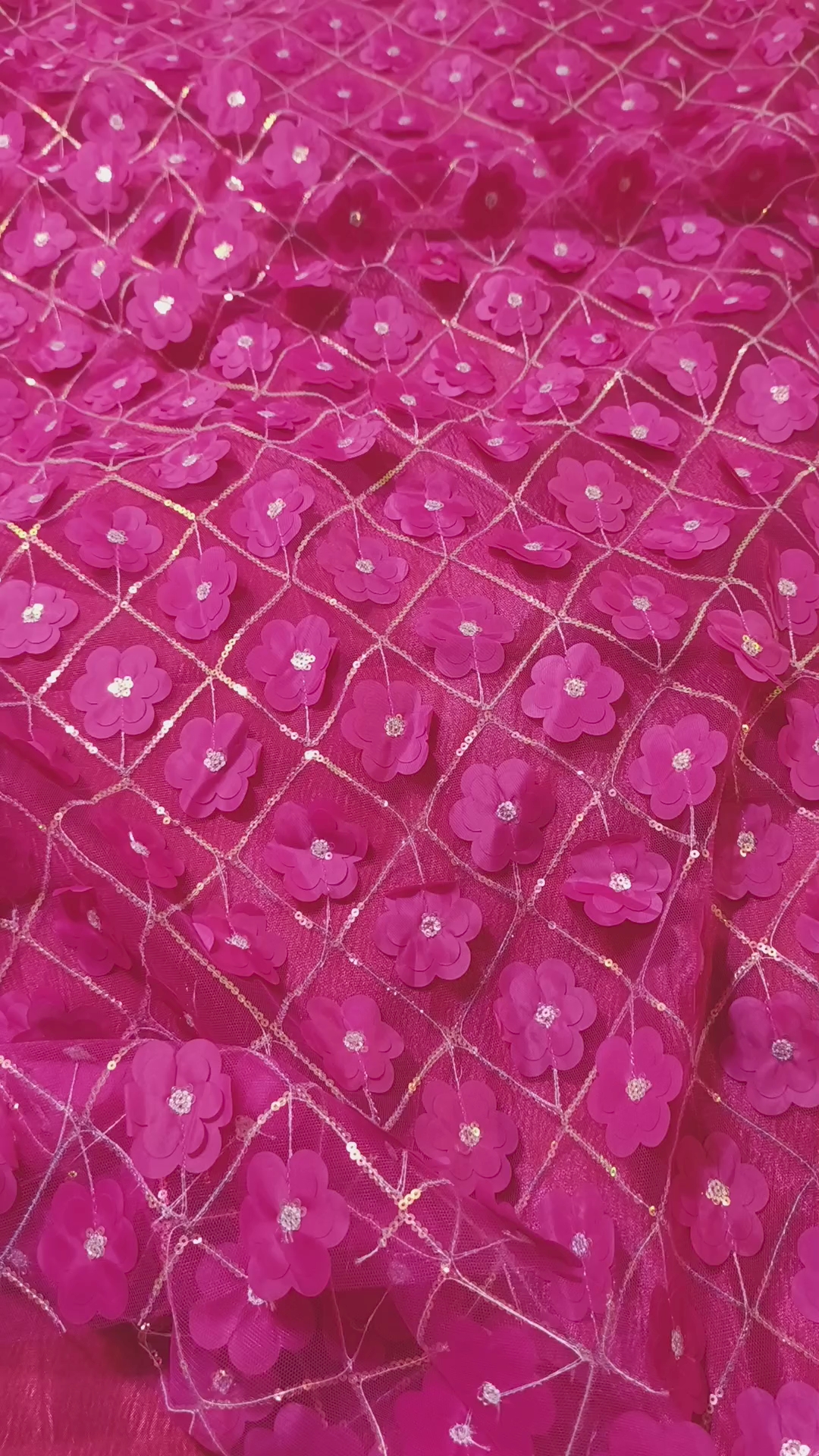 🥳 Sale Sale M-704  Rs.1990 Imported Fancy 3-D flowers Squance Work embroidery in obera net Shirt & Kattan Silk Inner with trouser