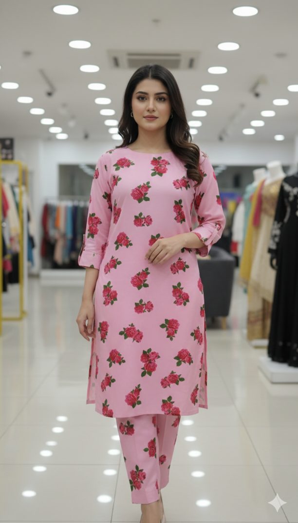 🥳 Big Sale Sale M-75. Rs.1450 Imported Luxury Korean Kotrai Woolen Velvet Same print Shirt & Truzer 2pc
